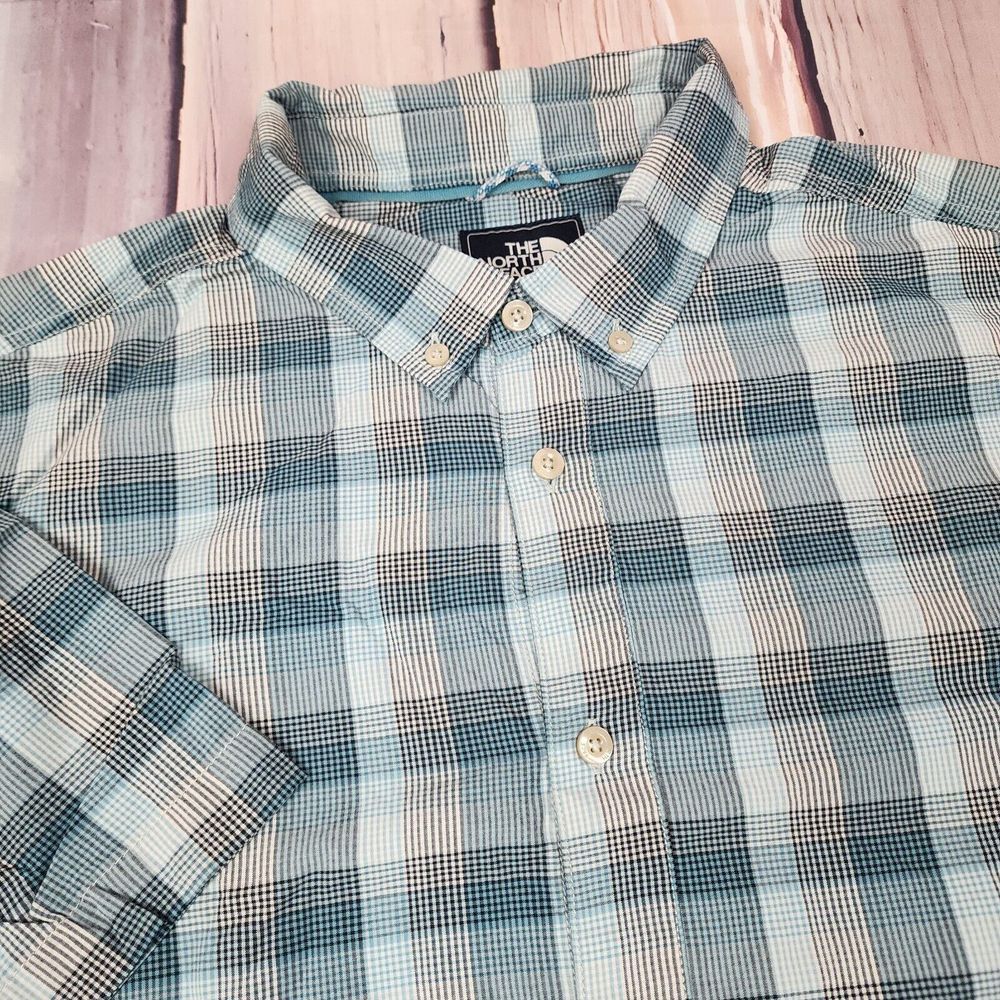 The North‎ Face Shirt Men's 2XL XXL Plaid Button Down Nylon Short Sleeve